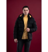 SLİMFİT KAPŞONLU ASTARLI ERKEK ŞİŞME PUFFER MONT (Siyah)