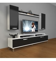 Decoraktiv Ekoflex 7 Slm Krom Ayaklı Tv Ünitesi Tv Sehpası (Beyaz-Siyah)