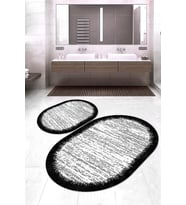 Dijital Baskılı Kaymaz Taban Yıkanabilir Oval 2'li Klozet Takımı Banyo Paspası NOKZ-HT-509 (Siyah)
