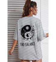 Unisex Yin & Yang Baskılı T-shirt (Gri)