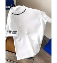 AMOR MAN BÜYÜK BEDEN ÖZEL TASARIM YAKA KOL MOTTO BASKILI PAMUK YENİ TREND BATTAL ERKEK T-SHIRT (Beyaz)