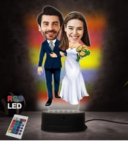 Doğum Günü Hediyesi,Sevgiliye Hediye, Kişiye Özel Fotoğraflı Gelin Damat 2 Karikatür 3D Led Lamba (RGB)