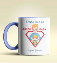 Kişiye Özel Benim Babam Süper Baba Tasarımlı Siyah Kupa Bardak (Mavi)