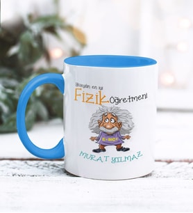 Fizik Öğretmeni Tasarımlı Kişiye Özel Kupa Bardak (Mavi)