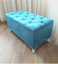Lüks Sandıklı Kapitone Puf Bench Ayakucu Koltuk (Turkuaz)