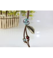 Sevgiliye Hediye Hand Made Seramik Taş Deri ipli Kadın Kolye (Mavi)