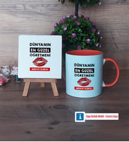 Kadın Öğretmene Hediye Dekoratif Taş, Kupa Bardak Kırmızı Hediye (Model 12)