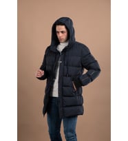 SİR REGULAR FİT KAPŞONLU ASTARLI UZUN KALIN ŞİŞME MONT (Lacivert)