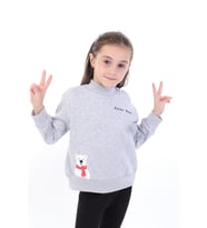 Toontoy Kız Bebek Baskılı Sweatshirt ( Gri-Melanj)