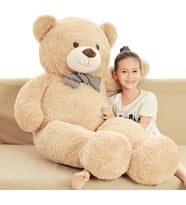 SOLE 120 -130  cm Peluş Ayı - BÜYÜK Papyonlu Sevimli Pelüş Ayıcık, Sevgiliye Özel Hediye (Bej)