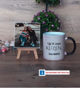Kuzene Hediye Fotoğraflı Dekoratif Taş, Kupa Bardak Beyaz Hediye (Model 9)