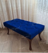 Kapitoneli Ayak Ucu Kapı Önü Antre Bench Puf Ceviz Ayak (90*45) (Lacivert)