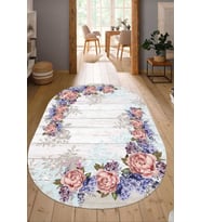 Dijital Baskılı Kaymaz Taban Yıkanabilir Oval Salon Halısı Mutfak Halısı Yolluk NDO-HS-356 (Bej)