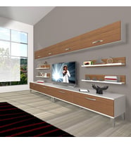 Decoraktiv Eko 360Y Slm Krom Ayaklı Tv Ünitesi Tv Sehpası (Beyaz - Ceviz)