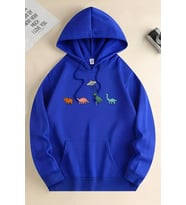 Uzaylı Dinazor Baskılı Oversize Sweatshirt (Mavi)