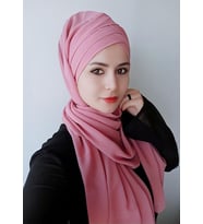 Kadın Tesettür Üç Bantlı Hazır Modern Şal (Gül Kurusu)