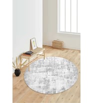 Dijital Baskılı Kaymaz Taban Yıkanabilir Yuvarlak Salon Halısı Koridor Halısı Paspas NDY-HT-1313 (Gri)