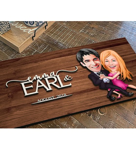 BK Gift Kişiye Özel Sevgililer Karikatürlü Kabartma Figürlü Ahşap Tablo, Duvar Dekoru, Arkadaşa Hediye, Özel Tasarım Ev Hediyesi-13 (Ceviz)