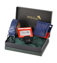 Polo Air Kutulu Erkek Spor Çakmak Kemer Cüzdan Kartlık Seti CM-08 (Lacivert)