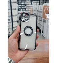 iPhone 15 Kılıf Köşeleri Renkli Şeffaf Kamera Korumalı Silikon Luxury Kapak (Siyah)