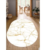 Dijital Baskılı Kaymaz Taban Yıkanabilir Oval Salon Halısı Mutfak Halısı Yolluk NDO-HT-417 (Gold)
