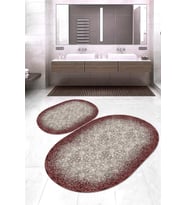 Dijital Baskılı Kaymaz Taban Yıkanabilir Oval 2'li Klozet Takımı Banyo Paspası NOKZ-HT-244 (Bordo)
