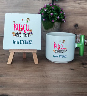 Rusça Öğretmeni Hediye Seti Kupa Bardak T Kulplu ve Dekoratif Taş Öğretmenler Günü Hediyesi (Model 8)