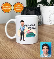 Kişiye Özel Karikatürlü Paramedik Hediye Kupa Bardak Erkek Paramediğe Tıp Bayramı Hediyesi (Beyaz)