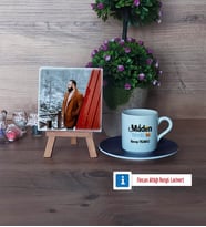 Maden Mühendisi Fotoğraflı Dekoratif Taş, Ahşap Altlıklı Türk Kahvesi Fincanı Hediye (Model 4)