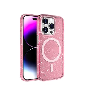 iPhone 15 Pro Max Kılıf Magsafe Şarj Özellikli Parlayan Simli Saydam Renkli Allstar Kılıf (Pembe)