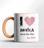 Kişiye Özel Muğla Seninle Daha Güzel Tema Siyah Renk Kupa (Turuncu)