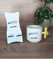 Hekim Hediye Sepeti Kupa Bardak T Kulplu ve Ahşap Telefon Standı Doktora Tıp Bayramı Hediyesi (Model 5)
