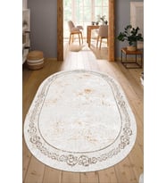 Dijital Baskılı Kaymaz Taban Yıkanabilir Oval Salon Halısı Mutfak Halısı Yolluk NDO-SD-310 (Krem)