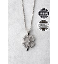 Jewelmim 4 Dört Yapraklı Yonca Gümüş Kolye Beyaz Altın Kaplama Yoncalı 925 Ayar Kadın Gümüş Yonca Kolye (Beyaz)