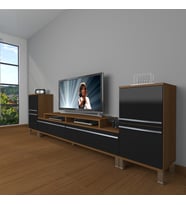 Decoraktiv Ekoflex On2 Mdf Krom Ayaklı Tv Ünitesi Tv Sehpası (Siyah - Ceviz)