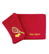Alice Atelier İsme Özel %100 Pamuk Spor Tenis Raketi ve Topu İşlemeli Tenis Havlusu (Kırmızı)