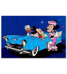 Cakapuzzle Mickey Mouse Minnie Mouse Dona Duck Otomobil Puzzle Yapboz MDF(Ahşap) (255 Parça)