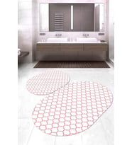 Dijital Baskılı Kaymaz Taban Yıkanabilir Oval 2'li Klozet Takımı Banyo Paspası NOKZ-HT-545 (Beyaz-Pembe)