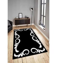Dijital Baskılı Yıkanabilir Kaymaz Modern Renkli Salon Halısı Mutfak Halısı Yolluk ND-HY-1016 (Siyah)