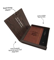 Kişiye Özel Ajanda Kalem Seti (Kitap Formunda Ahşap Kutulu) (Kahverengi)