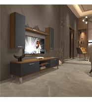 Decoraktiv Eko 7 Mdf Dvd Krom Ayaklı Tv Ünitesi Tv Sehpası (Pera - Antrasit)