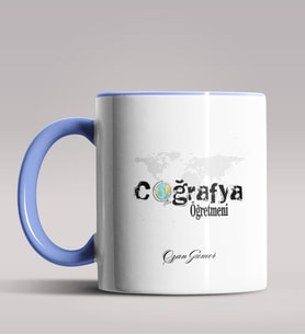 Kişiye Özel Coğrafya Öğretmeni Tasarımlı Siyah Renk Kupa Bardak 6 (Mavi)