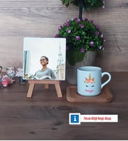 Unicorn Fotoğraflı Dekoratif Taş, Ahşap Altlıklı Türk Kahvesi Fincanı Hediye (Model 1)