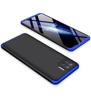 Oppo Reno 4 Lite Kılıf 3 Parça Slim Sert Silikon Kapak AYS (Siyah-Mavi)