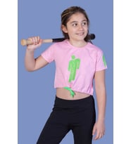 Toontoy Kız Çocuk Crop Model Baskılı Taş İşlemeli Tişört (Pembe)