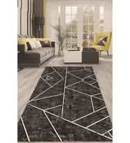 Dijital Kaymaz Taban Yıkanabilir Modern Renkli Salon Halısı Mutfak Halısı Yolluk ND-HT-1347 (Siyah)