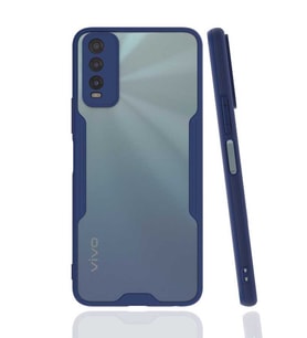Vivo Y20 Kılıf Kamera Korumalı Arkası Şeffaf Silikon (Lacivert)