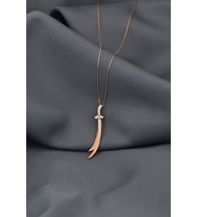 Papatya Silver 925 Ayar Gümüş Dikey Taşlı Zülfikar Kılıç Kolye (Rose)