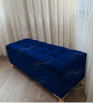 Çizgi Kapitoneli Sandıklı Puf 100 cm Gold Ayak (Lacivert)