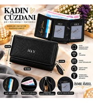 HKY Hakiki Deri İsme Özel Kadın Cüzdan (Siyah)